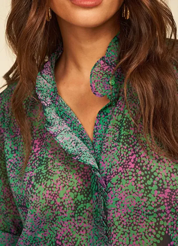 Sud Express Tops & Blouses|Chemise Imprimee A Manches Longues Vert Cowie