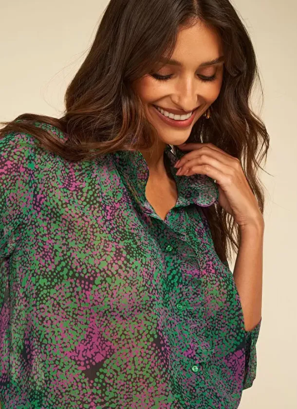 Sud Express Tops & Blouses|Chemise Imprimee A Manches Longues Vert Cowie