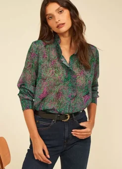 Sud Express Tops & Blouses|Chemise Imprimee A Manches Longues Vert Cowie
