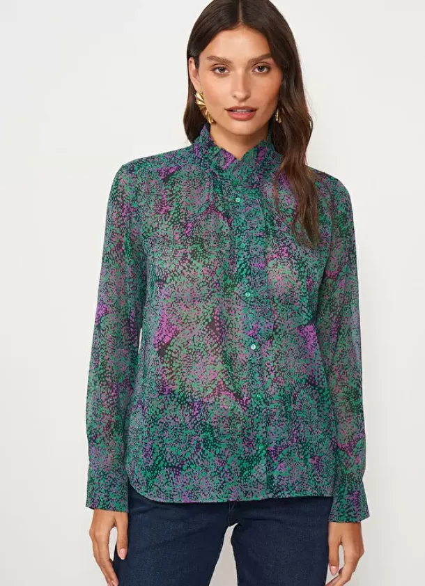 Sud Express Tops & Blouses|Chemise Imprimee A Manches Longues Vert Cowie