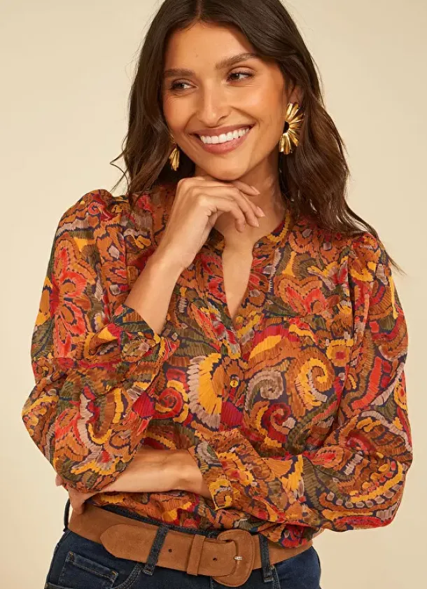 Sud Express Tops & Blouses|Chemise Imprimee Brique Cagathe