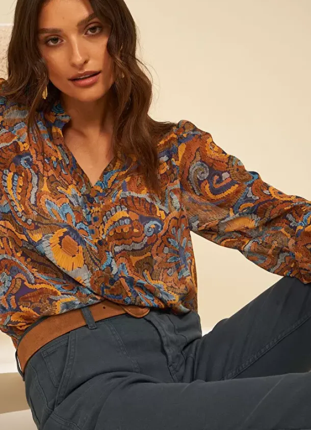 Sud Express Tops & Blouses|Chemise Imprimee Indigo Cagathe