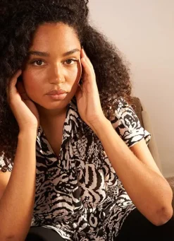 Sud Express Tops & Blouses|Chemise Imprimee Oversize A Manches Cour... Noir Calixa