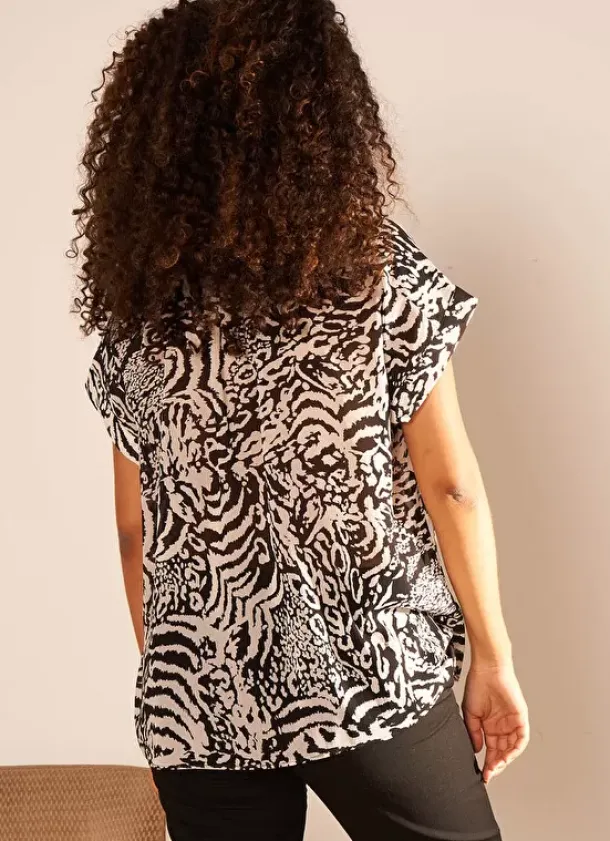 Sud Express Tops & Blouses|Chemise Imprimee Oversize A Manches Cour... Noir Calixa