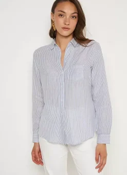 Sud Express Tops & Blouses|Chemise Manches Longues A Rayures Bleu Calabama