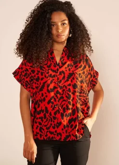 Sud Express Tops & Blouses|Chemise Oversize A Manches Courtes Rouge Calixie