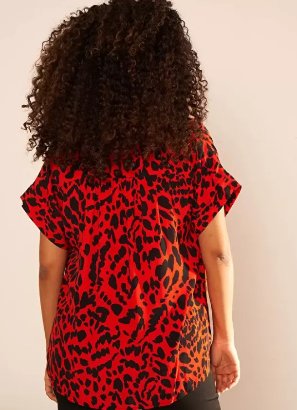 Sud Express Tops & Blouses|Chemise Oversize A Manches Courtes Rouge Calixie