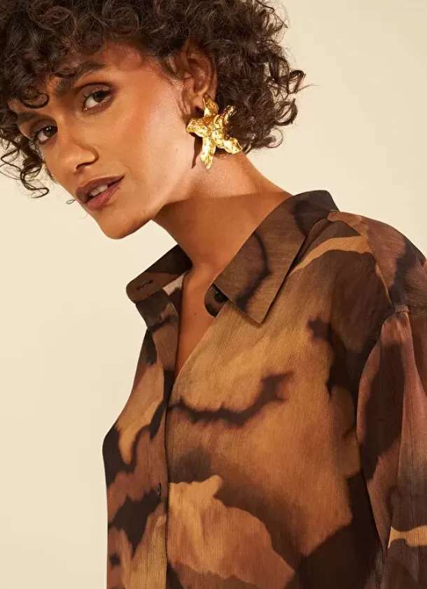 Sud Express Tops & Blouses|Chemise Oversize Imprimee Marron Cadalie