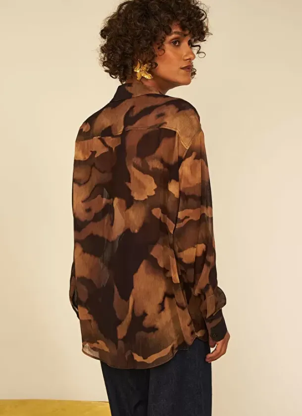 Sud Express Tops & Blouses|Chemise Oversize Imprimee Marron Cadalie