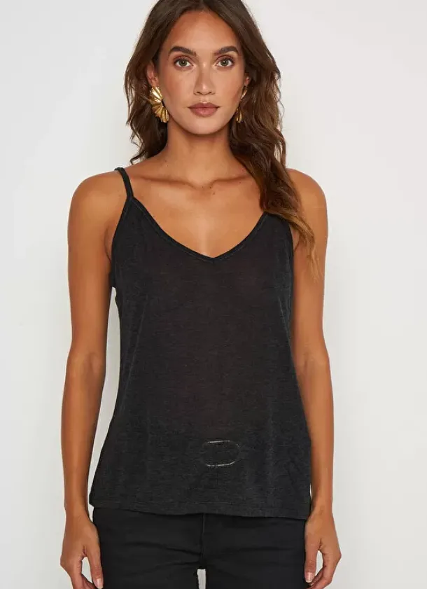 Sud Express Tops & Blouses|Debardeur A Fines Bretelles En Voile De ... Noir Damia