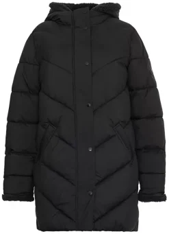 Sud Express Jackets & Coats|Doudoune A Capuche Manches Longues Noir Veilana