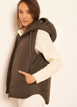 Sud Express Jackets & Coats|Doudoune Courte Mi-Saison Sans Manches Kaki Vaughalioni