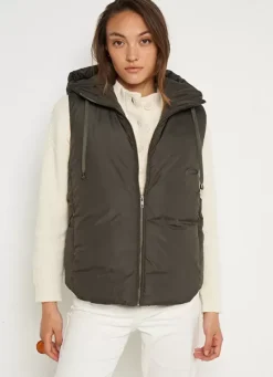 Sud Express Jackets & Coats|Doudoune Courte Mi-Saison Sans Manches Kaki Vaughalioni