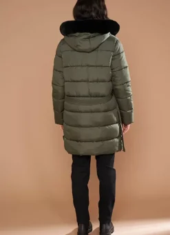 Sud Express Jackets & Coats|Doudoune Longue A Capuche Kaki Vokita