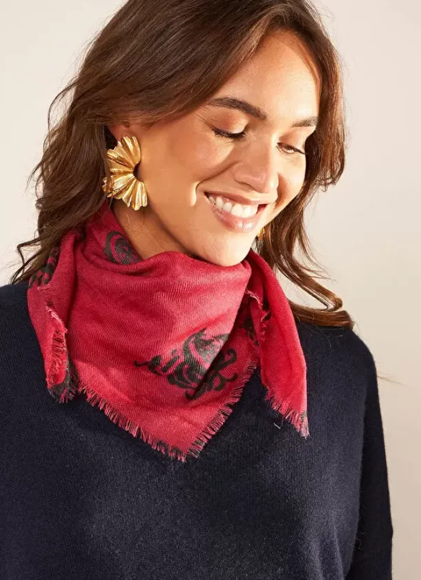 Sud Express Shoes & Accessories|Foulard Carre En Laine Et Soie Framboise Epic
