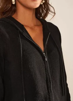 Sud Express Jumpers & Cardigans|Gilet A Capuche Zippe 100% Cachemire Noir Garenk