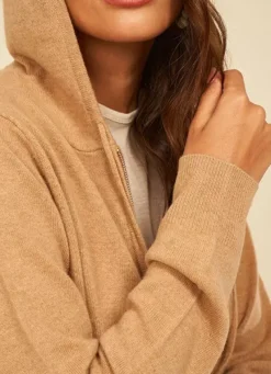 Sud Express Jumpers & Cardigans|Gilet A Capuche Zippe 100% Cachemire Camel Garenk