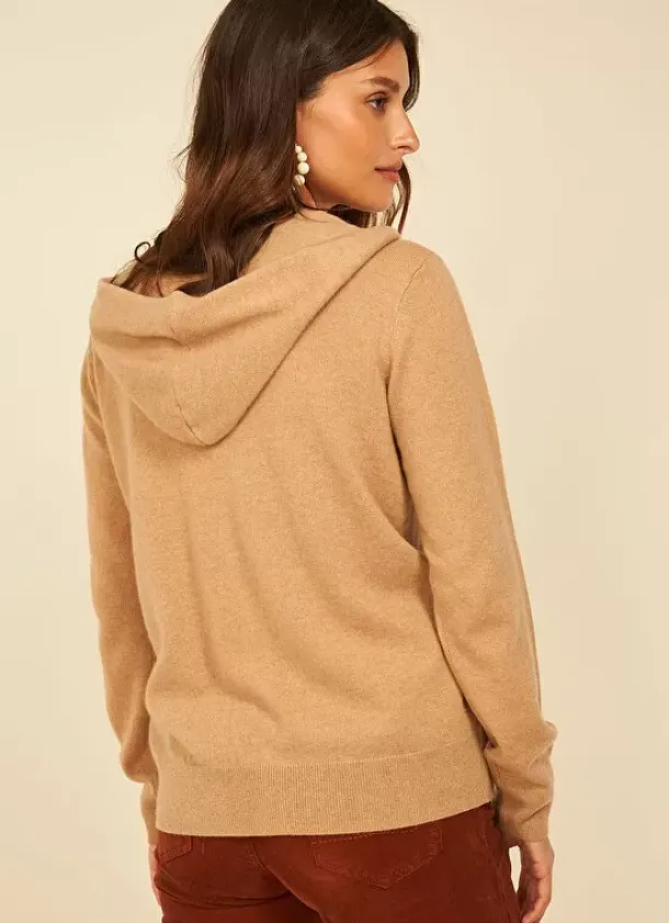 Sud Express Jumpers & Cardigans|Gilet A Capuche Zippe 100% Cachemire Camel Garenk