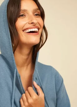 Sud Express Jumpers & Cardigans|Gilet A Capuche Zippe 100% Cachemire Denim Garenk