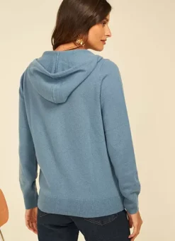 Sud Express Jumpers & Cardigans|Gilet A Capuche Zippe 100% Cachemire Denim Garenk