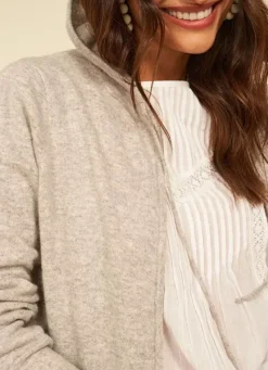 Sud Express Jumpers & Cardigans|Gilet A Capuche Zippe 100% Cachemire Perle Chine Garenk