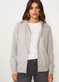 Sud Express Jumpers & Cardigans|Gilet A Capuche Zippe 100% Cachemire Perle Chine Garenk