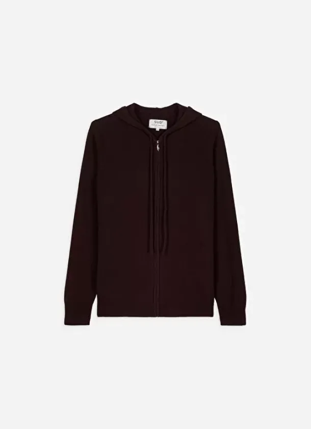 Sud Express Jumpers & Cardigans|Gilet A Capuche Zippe 100% Cachemire Marron Garenk