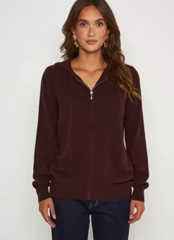 Sud Express Jumpers & Cardigans|Gilet A Capuche Zippe 100% Cachemire Marron Garenk