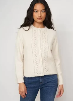 Sud Express Jumpers & Cardigans|Gilet Col Rond Ecru Gautier