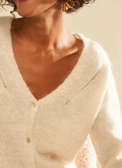 Sud Express Jumpers & Cardigans|Gilet Col V A Cotes Ecru Gattycax