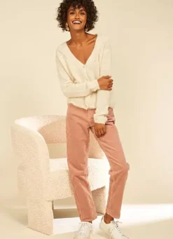 Sud Express Jumpers & Cardigans|Gilet Col V A Cotes Ecru Gattycax
