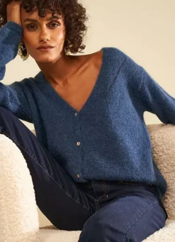 Sud Express Jumpers & Cardigans|Gilet Col V A Cotes Indigo Gattyca