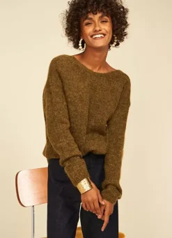 Sud Express Jumpers & Cardigans|Gilet Col V A Cotes Kaki Gattycax