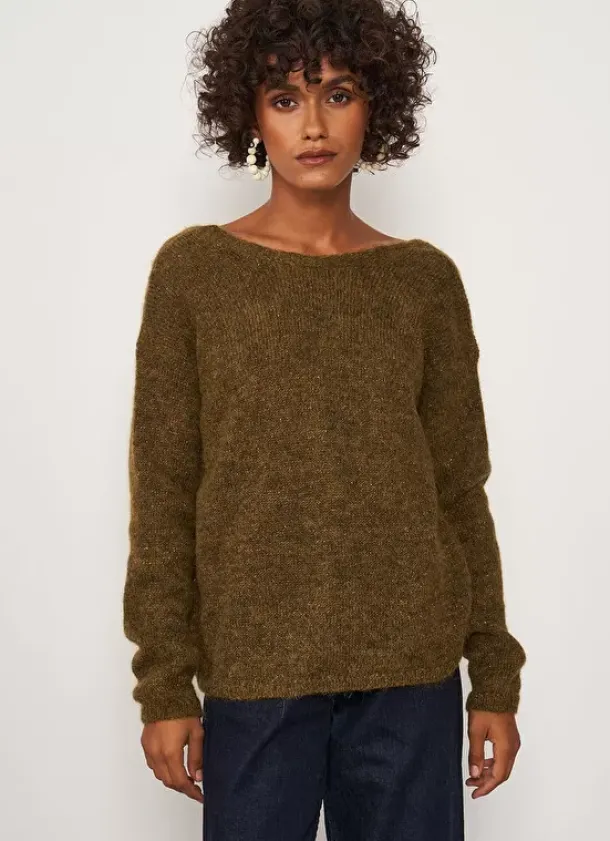 Sud Express Jumpers & Cardigans|Gilet Col V A Cotes Kaki Gattycax