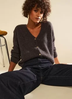 Sud Express Jumpers & Cardigans|Gilet Col V A Cotes Plomb Gattycax