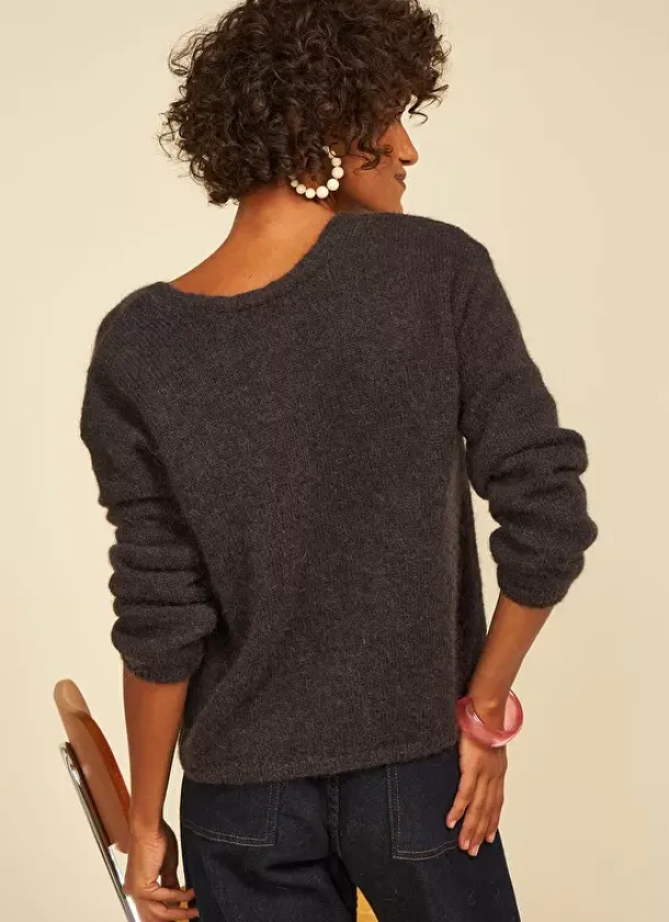 Sud Express Jumpers & Cardigans|Gilet Col V A Cotes Plomb Gattycax