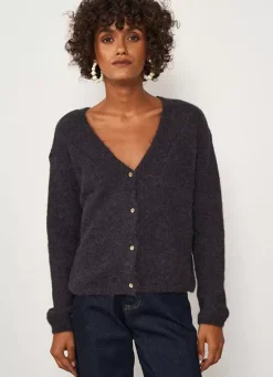 Sud Express Jumpers & Cardigans|Gilet Col V A Cotes Plomb Gattycax