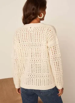 Sud Express Jumpers & Cardigans|Gilet Col V Avec Jeu De Tricotage Ajoure Ecru Glasgow