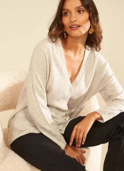 Sud Express Jumpers & Cardigans|Gilet Col V Ecru Chine Goa