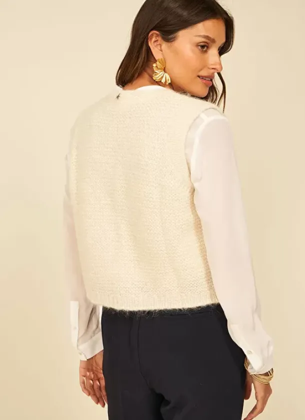 Sud Express Jumpers & Cardigans|Gilet Court Et Ouvert, En Mohair Et Alpaga Ecru Gotanax