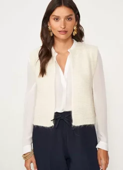Sud Express Jumpers & Cardigans|Gilet Court Et Ouvert, En Mohair Et Alpaga Ecru Gotanax