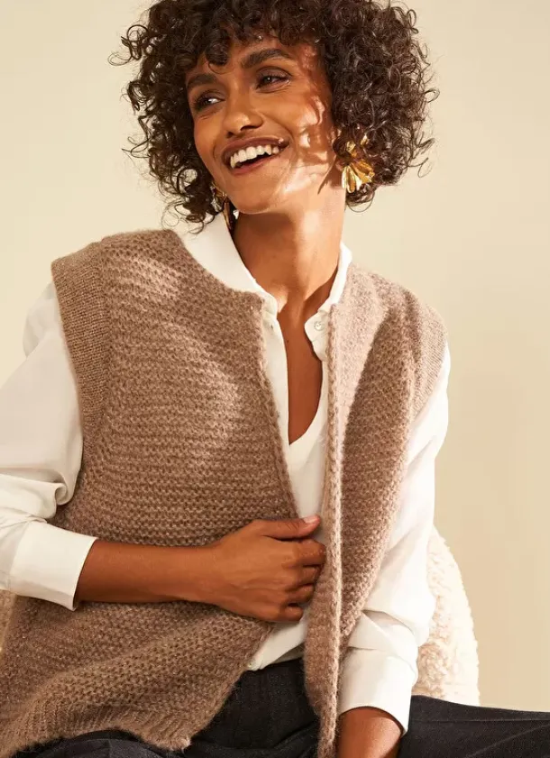 Sud Express Jumpers & Cardigans|Gilet Court Et Ouvert, En Mohair Et Alpaga Vison Gotanax