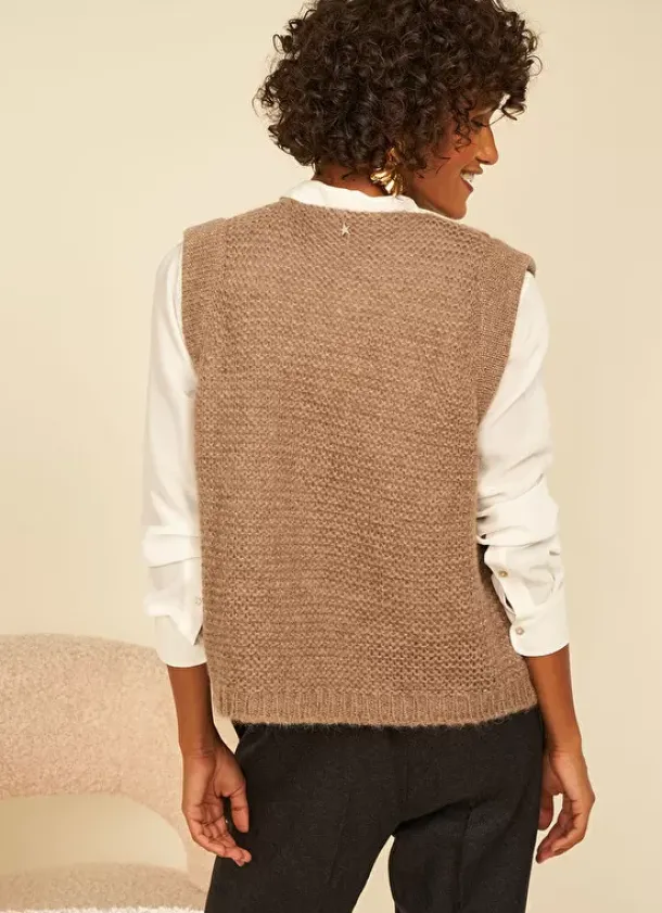 Sud Express Jumpers & Cardigans|Gilet Court Et Ouvert, En Mohair Et Alpaga Vison Gotanax