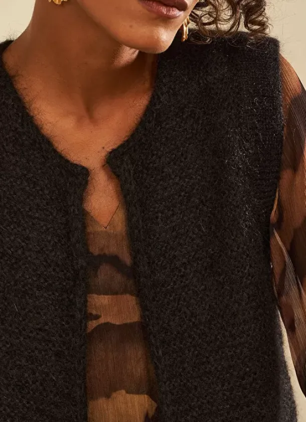 Sud Express Jumpers & Cardigans|Gilet Court Ouvert En Mohair Noir Gotanay