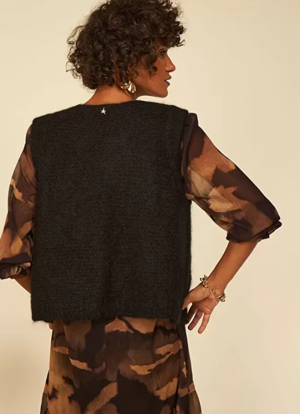 Sud Express Jumpers & Cardigans|Gilet Court Ouvert En Mohair Noir Gotanay
