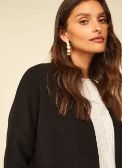 Sud Express Jumpers & Cardigans|Gilet Mi-Long Ouvert Avec Poches Plaquees Noir Geric