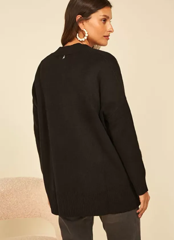 Sud Express Jumpers & Cardigans|Gilet Mi-Long Ouvert Avec Poches Plaquees Noir Geric