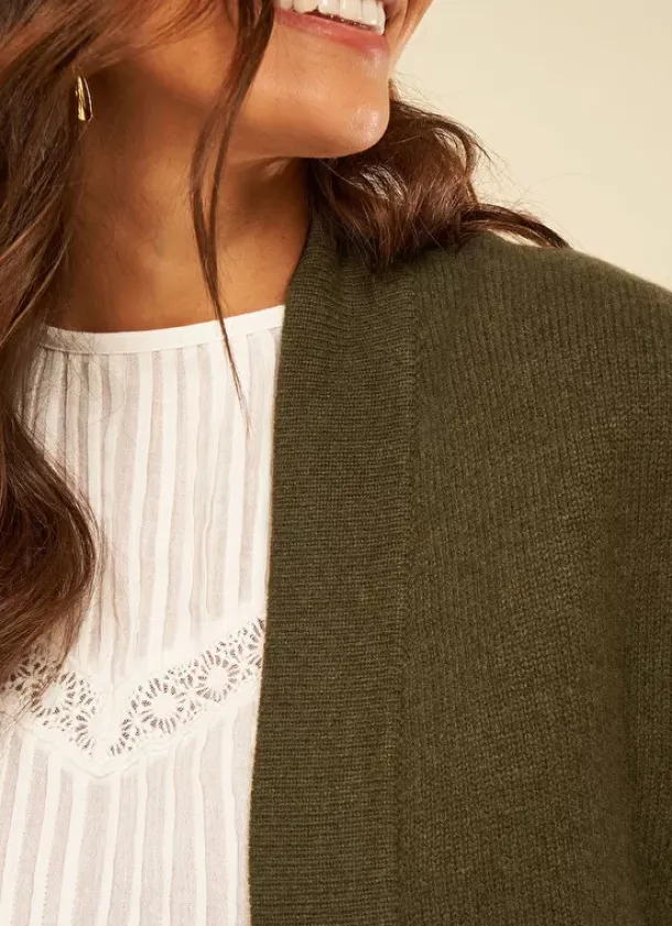 Sud Express Jumpers & Cardigans|Gilet Mi-Long Ouvert Avec Poches Plaquees Kaki Geric