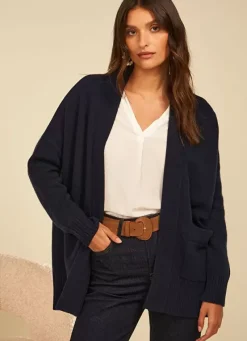 Sud Express Jumpers & Cardigans|Gilet Mi-Long Ouvert Avec Poches Plaquees Marine Geric