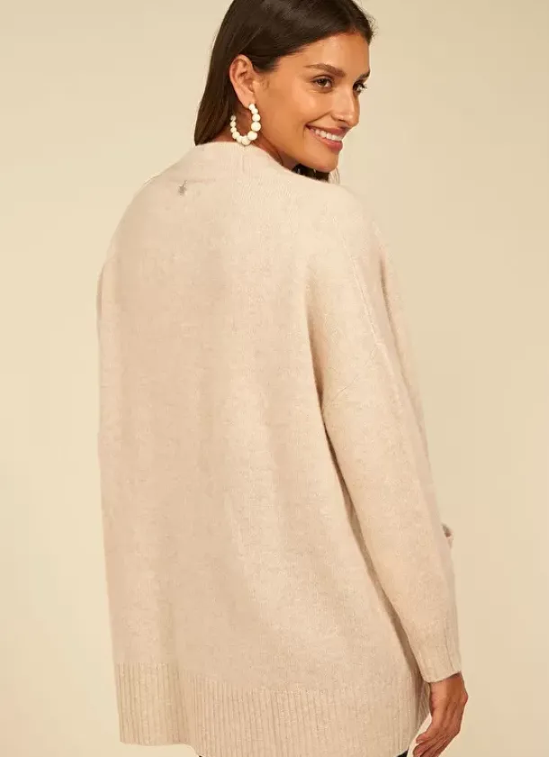Sud Express Jumpers & Cardigans|Gilet Mi-Long Ouvert Avec Poches Plaquees Beige Chine Geric